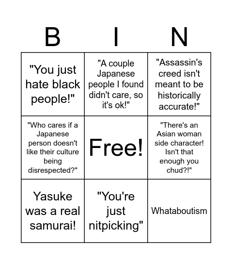 Yasuke defender bingo Card