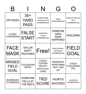 Super Bowl LIX Bingo Card