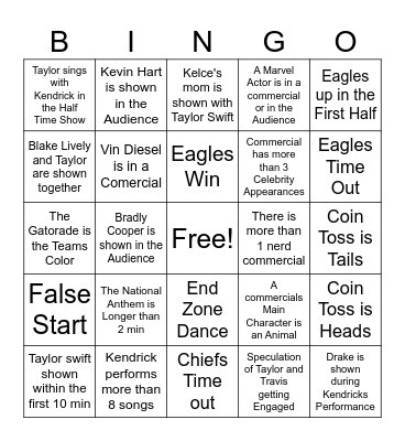Super Bowl Bingo2025 Bingo Card