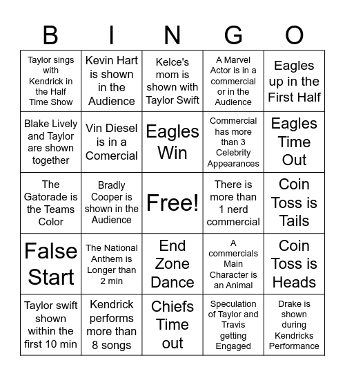 Super Bowl Bingo2025 Bingo Card