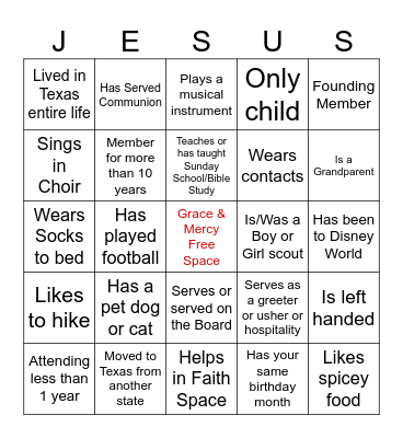 Church Bingo Card