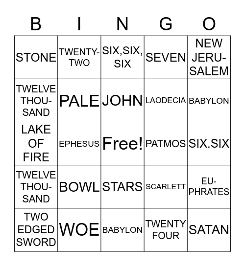 REVELATION Bingo Card