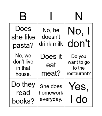 Do / Does - Bingo Card