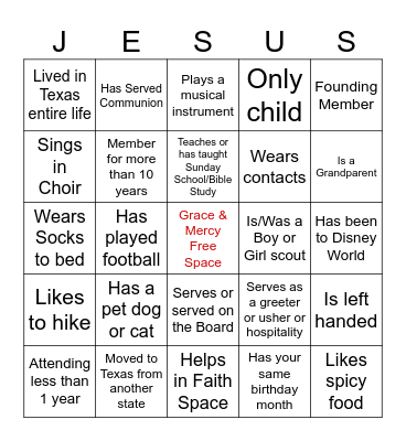 Church Bingo Card
