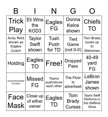 Super Bowl LIX Bingo Card