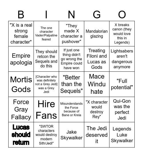 Slop Bingo Card