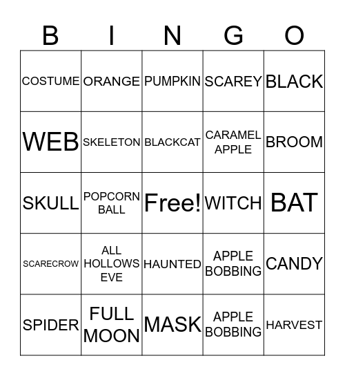 Happy Halloween Bingo Card