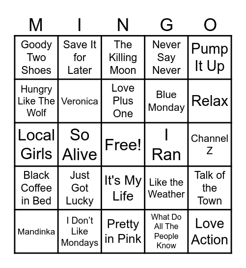 80's New Wave 1 Bingo Card