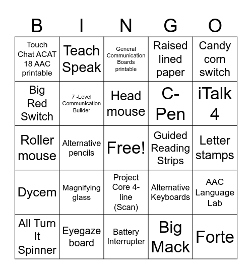 Classroom AT Bingo Card