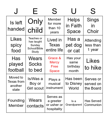 Church Bingo Card