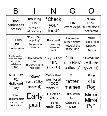 Sky FRU Waifus Stream Bingo Card