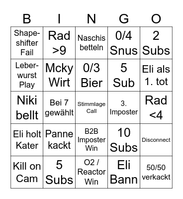 Among Bingo Card