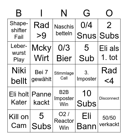 Among Bingo Card