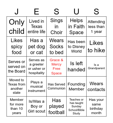 Church Bingo Card