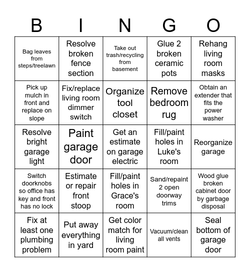 House Bing Bingo Card
