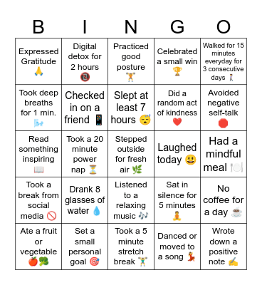 Tanggol's Wellness Camp Bingo Card