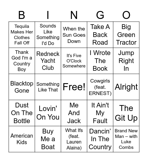 Country Music Bingo Round 2 Bingo Card