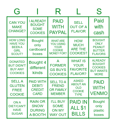 COOKIE BOOTH BINGO Card
