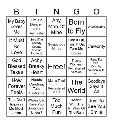 Country Music Bingo Round 3 Bingo Card
