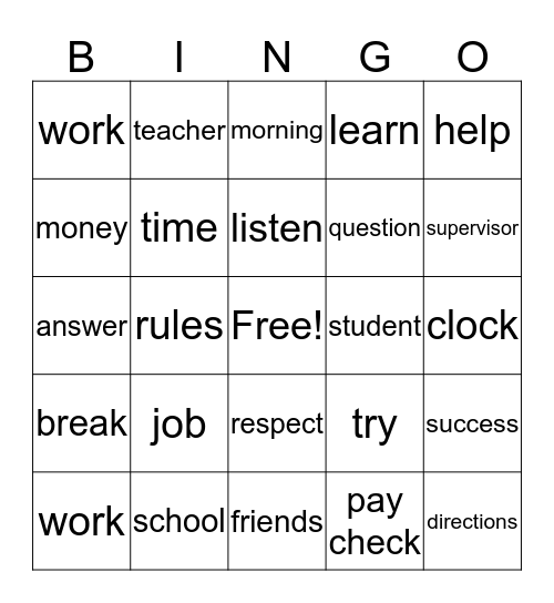 Job success Bingo Card