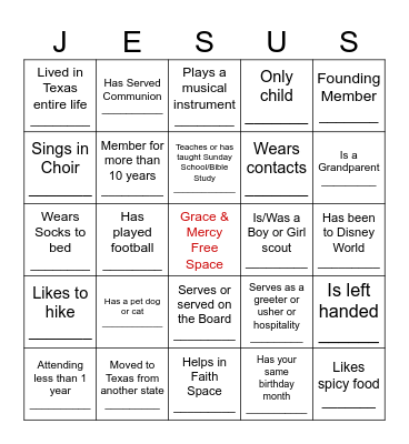 Church Bingo Card
