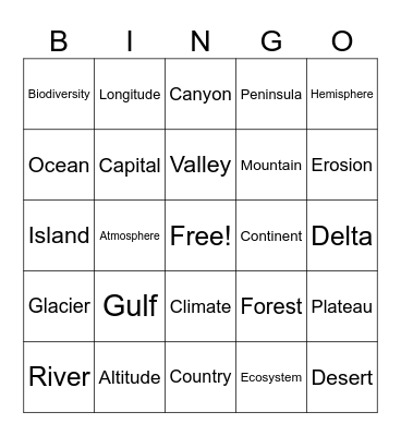 Geography Bingo Card