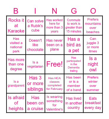 Mingle Bingo Card
