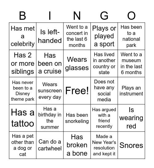 WC Bingo Card