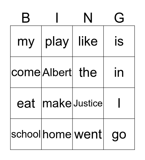 Word Wall Bingo Card