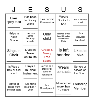 Church Bingo Card