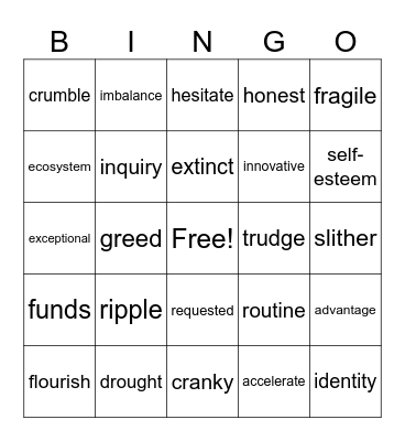vocabulary Bingo Card