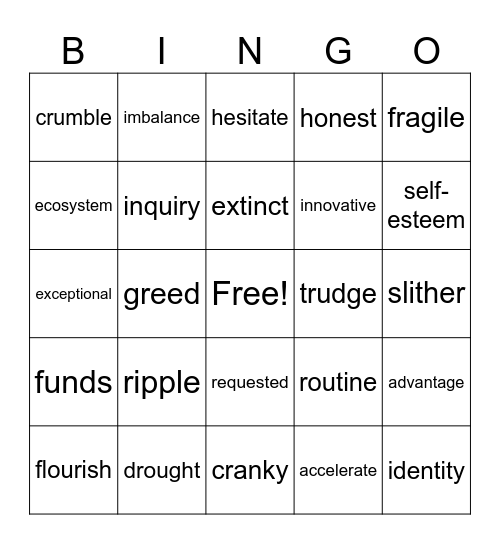 vocabulary Bingo Card