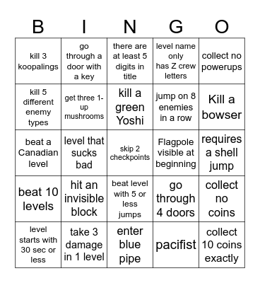 Mario expert bingo DougDoug Bingo Card