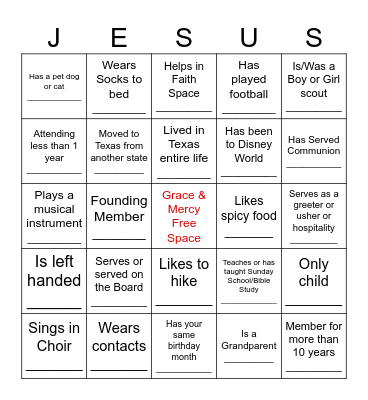 Church Bingo Card