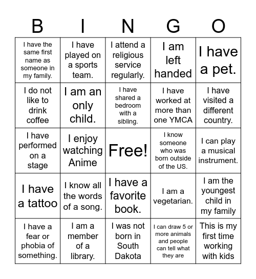 Diversity Bingo Card