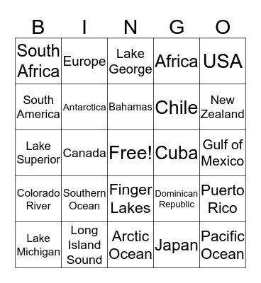 Geography Review Bingo Card