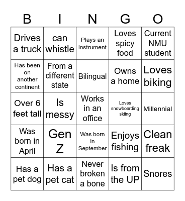 Singles Mixer Bingo 2/7/25 Bingo Card