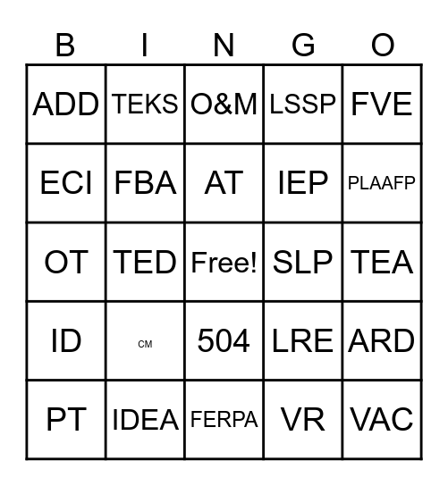 Acronym Bingo Card