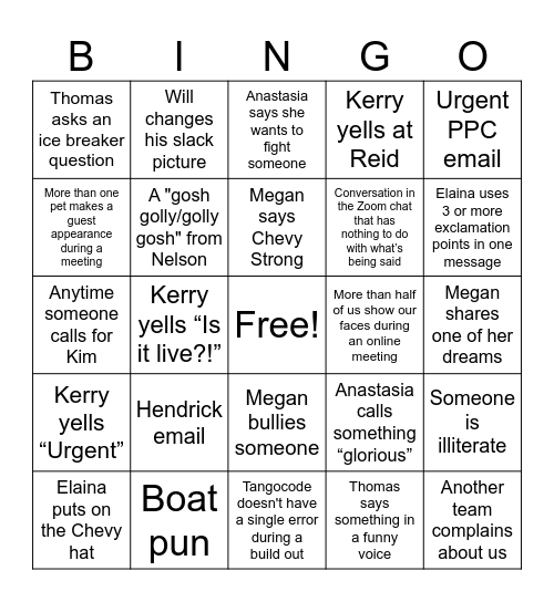 Elaina's Bingo Card Bingo Card