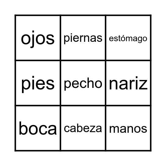 El Cuerpo Bingo Card