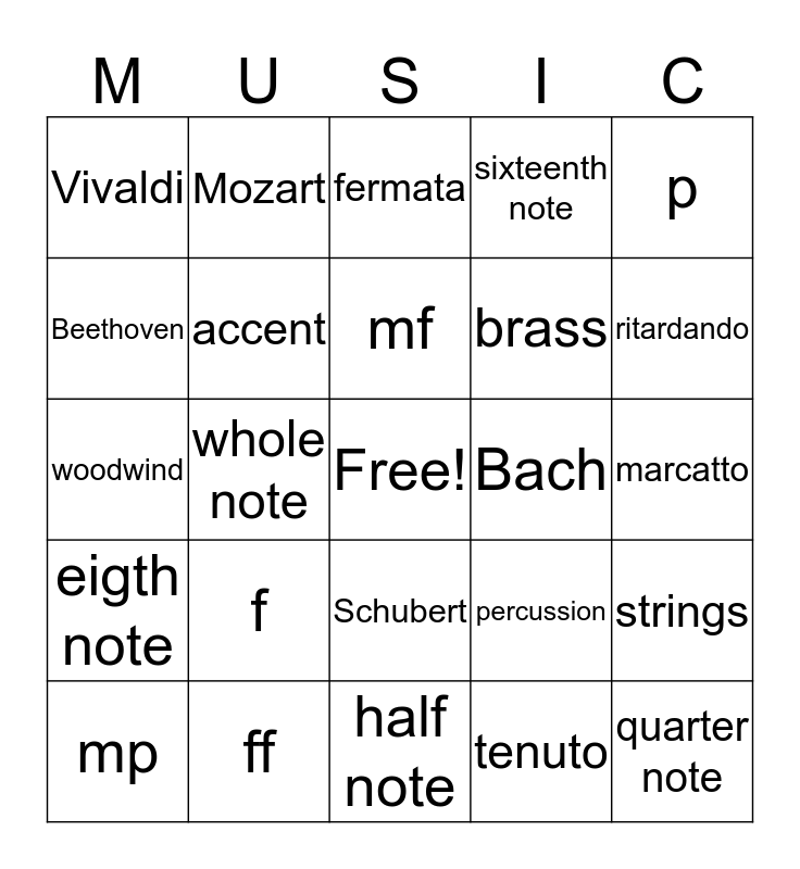 Theory Bingo! Bingo Card