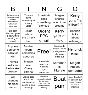 Nelson's Bingo Card Bingo Card