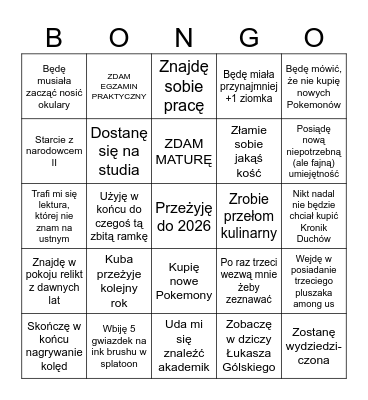 Moje życie 2025 predykcje Bingo Card