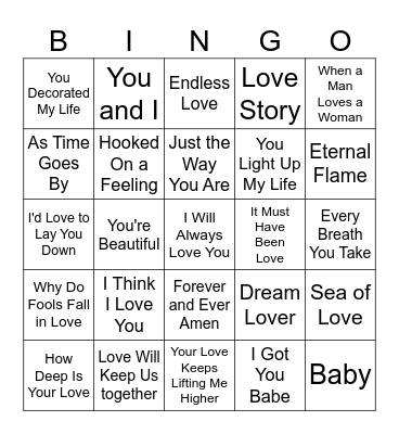 Valentines Music Bingo Card