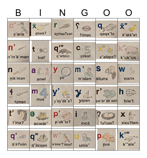 nsyilxcn sounds Bingo Card