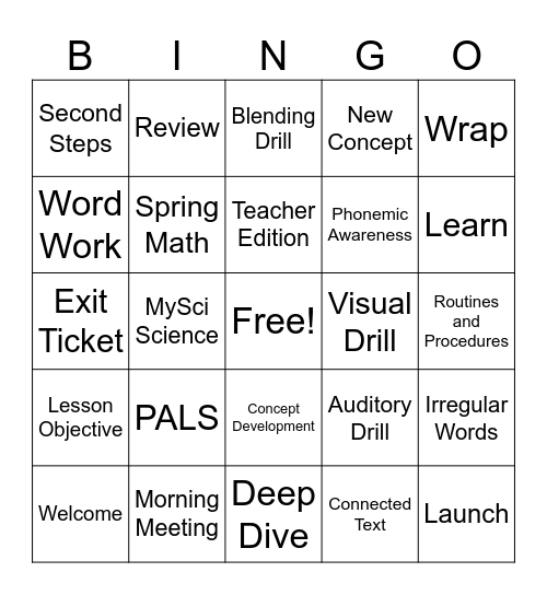 TEACH Bingo Card