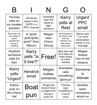 Sonya's Bingo Card Bingo Card