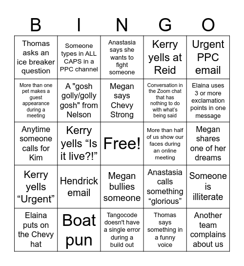 Sonya's Bingo Card Bingo Card