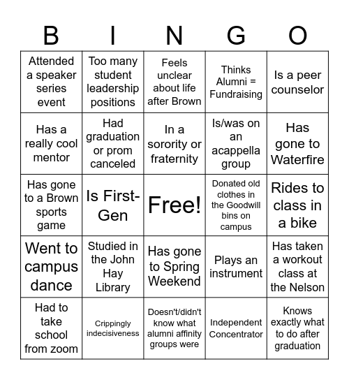 BRICC Mentee Bingo Card
