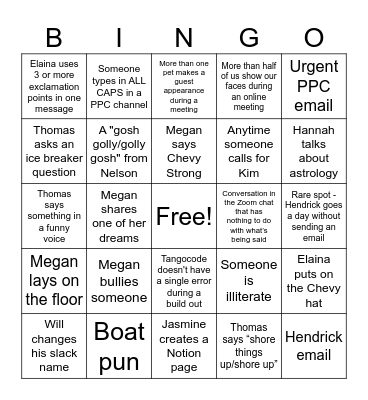 Kerry-Ann's Bingo Card Bingo Card